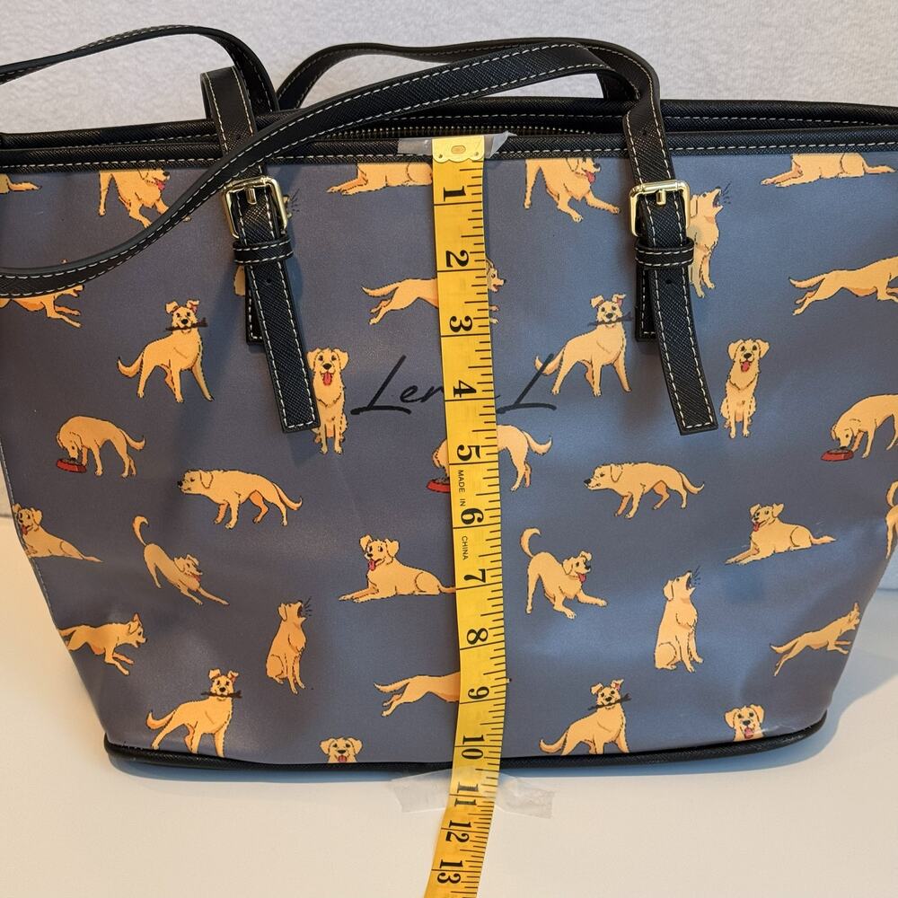 Leruel Large Tote Bag Dogs Blue Yellow Storage Animal Print Preppy - Picture 3 of 7